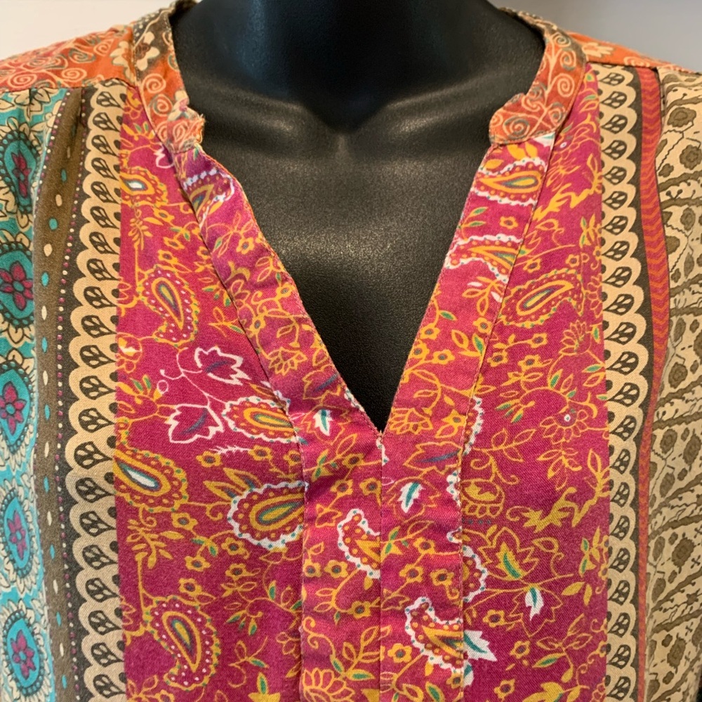 World Market Bohemian Multicolor knee length hi lo Tunic Dress, size s/m - Picture 2 of 7